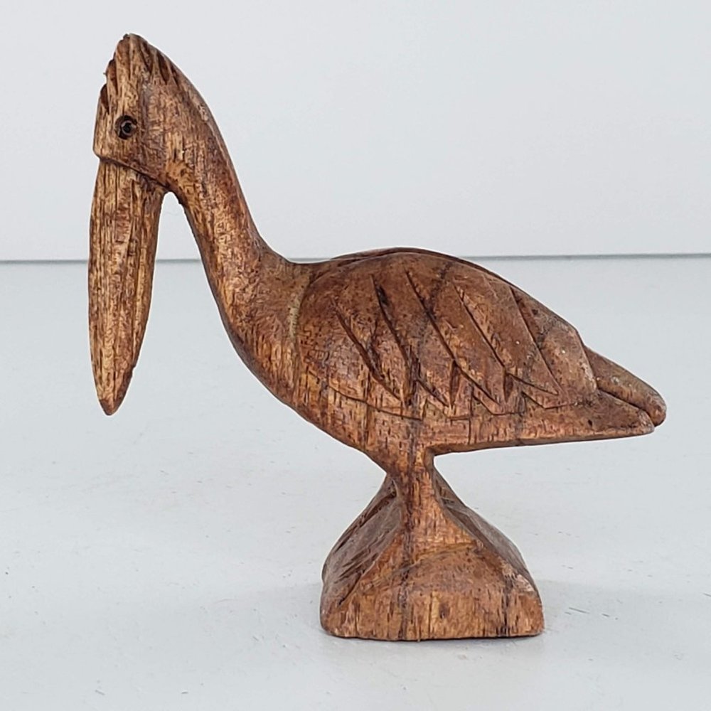 Wood Carved Pelican Bird Miniature Figurine Indonesia